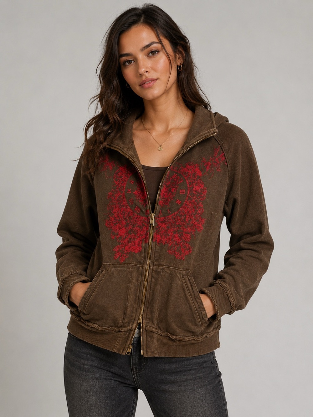 JWLA Johnny Was Zip Brown Embroidered Women’s Jacket Sz XL